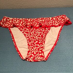 Red and Cream Ruffle Bikini Bottom (Large) - NWOT.